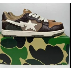 Imported 36 a Bathing Ape Bape SK8 Sta Brown Ivory Fix Shoes for Men (SOH25)