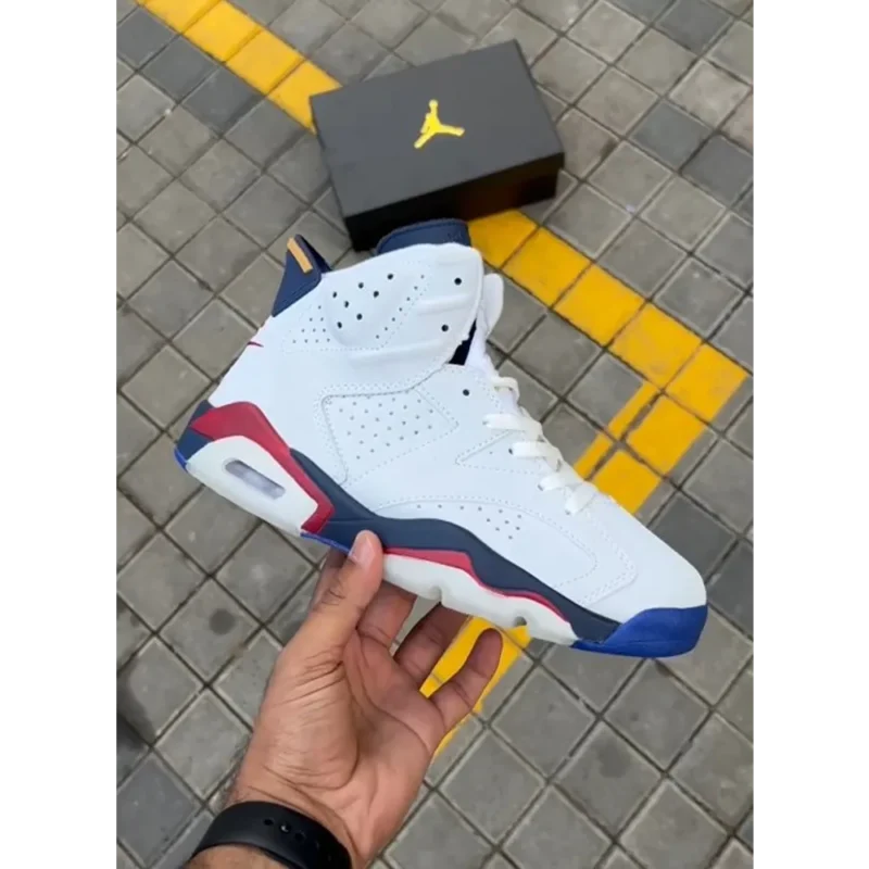 Stylish Air Jordan Retro 6 White Nevy Red Shoes For Men (QT239)
