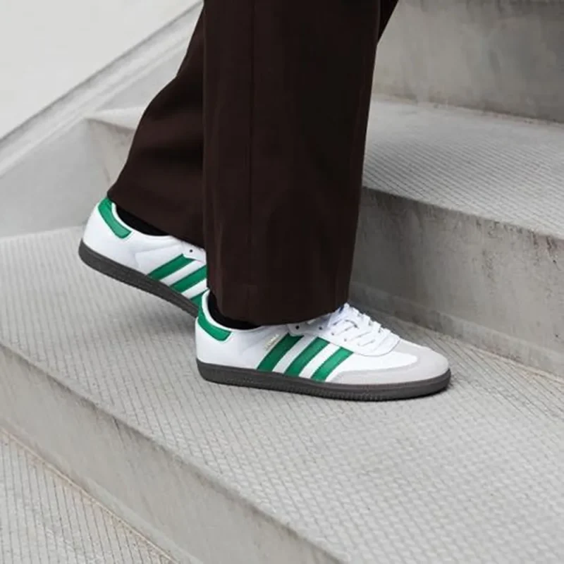 Stylish Adidas Samba White Green Shoes For Men (QT172)