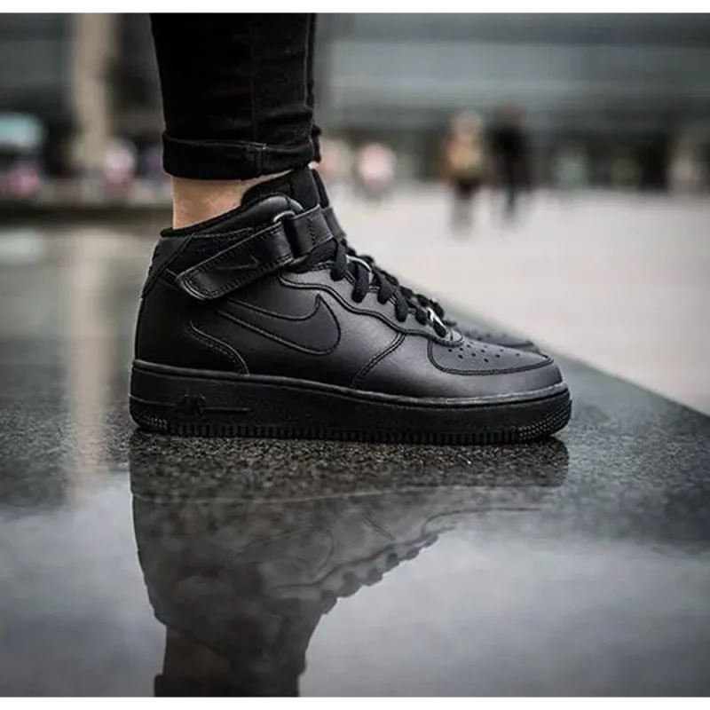 Trendy Nike Air Force 1 Full Black Mid Shoes For Men (SHUB729)