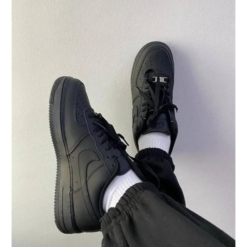 Trendy Nike Air Force 1 Black Pure Leather Shoes For Men (TS783)