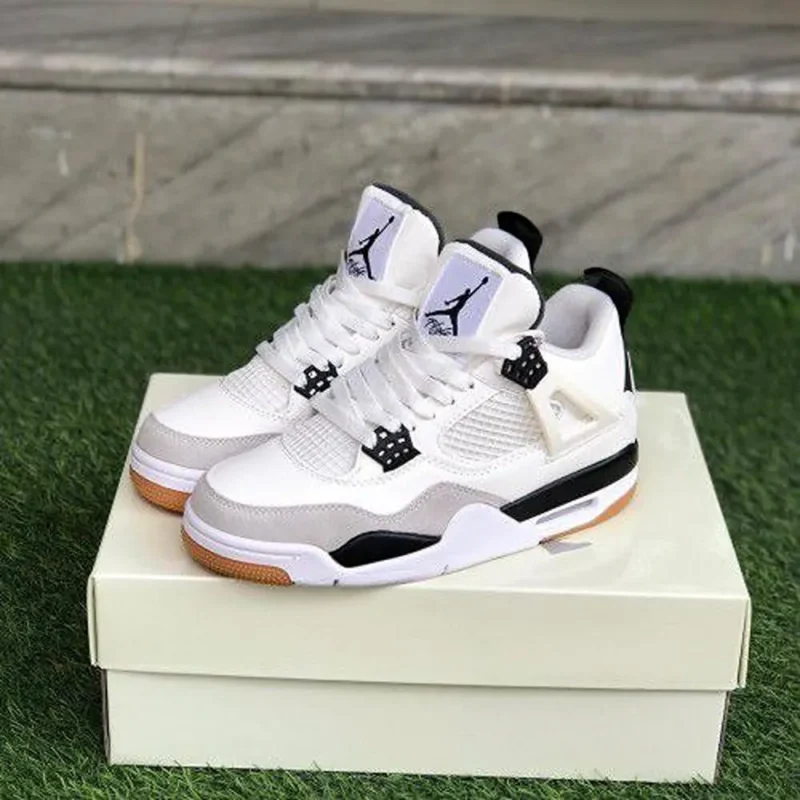 Stylish Nike Air Jordan 4 White Black Military Shoes For Men (SP46)