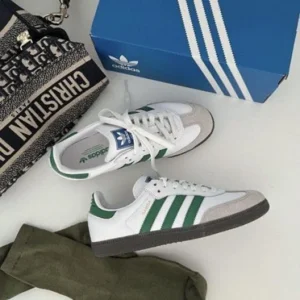 Stylish Adidas Samba White Green Shoes For Men (TS877)