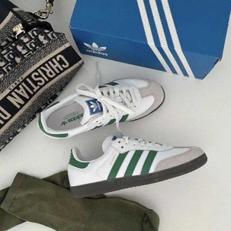 Stylish Adidas Samba White Green Shoes For Men (TS877)