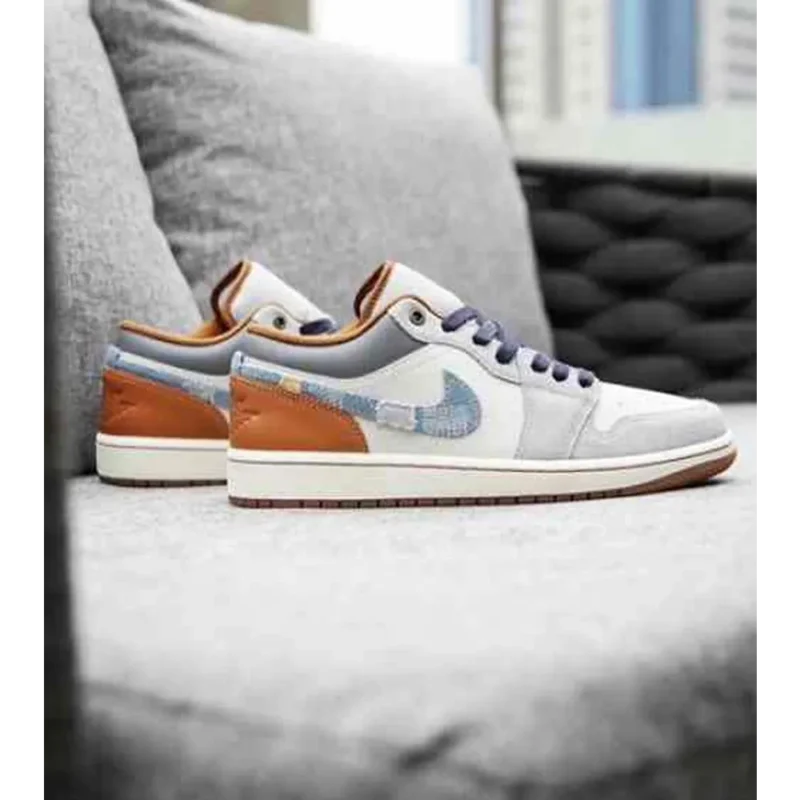 Trendy Air Jordan 1 Low Se Phantom Repaired Denim Swoosh Shoes For Men (SF28)