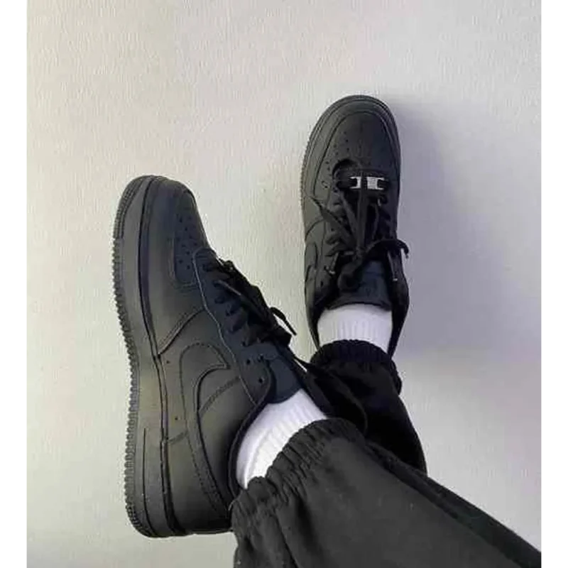 Premium Nike Air Force 1 Black With Dust Bag Pure Leather Shoes For Men (BME82)