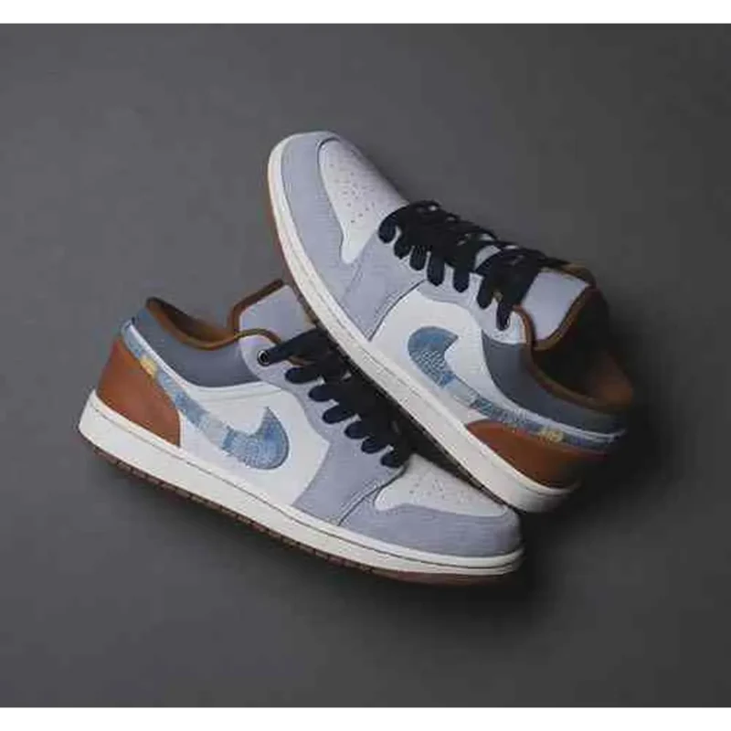 Premium Air Jordan 1 Low Se Phantom Repaired Denim Swoosh Shoes For Men (SHI471)