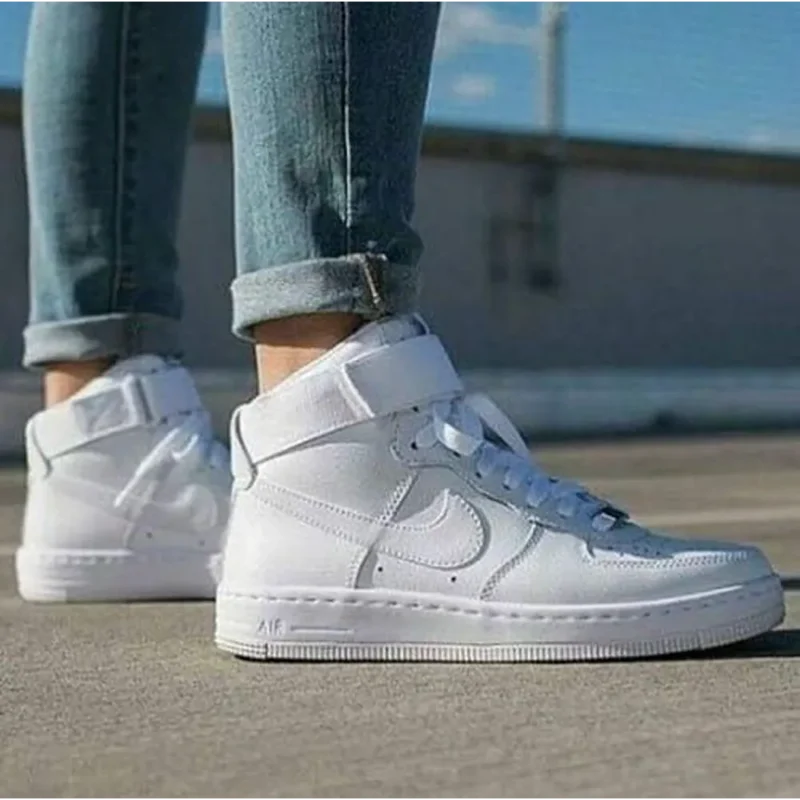 Trendy Nike Airforce Long Mid Leather White Shoes For Men (ETS120)