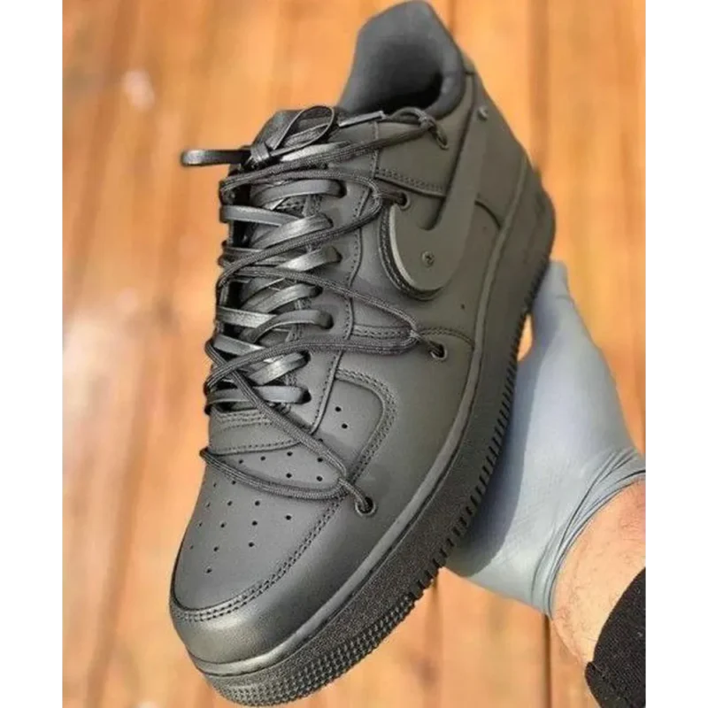 Trendy Nike Air Force 1 Black Leather Rope Shoes For Men (FF709)