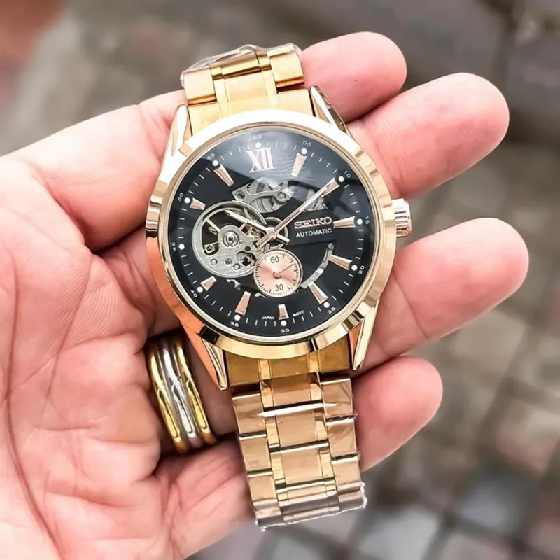 Premium Seiko Automatic Watch Rose Black For Men (FT1412)