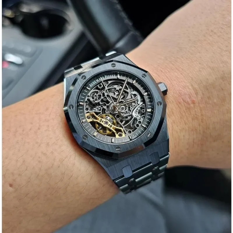 Stylish Audemars Piguet Royal Oak Watch Skeleton Automatic Black Black For Men (SG773)